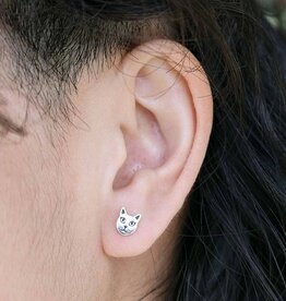 *Cat Face Post Earrings | Silver