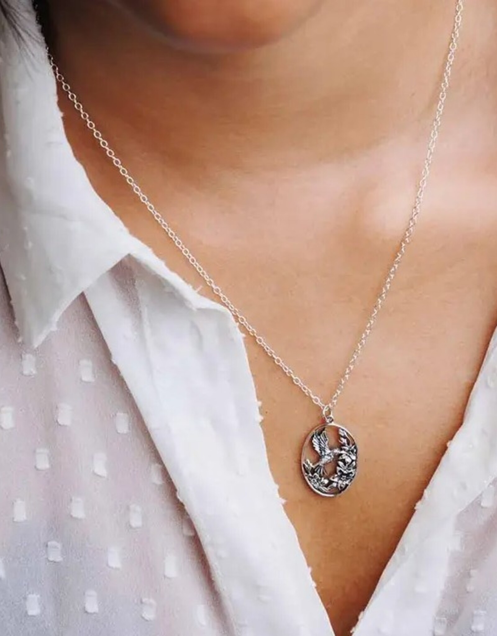 *Flowers & Hummingbird Necklace | Silver