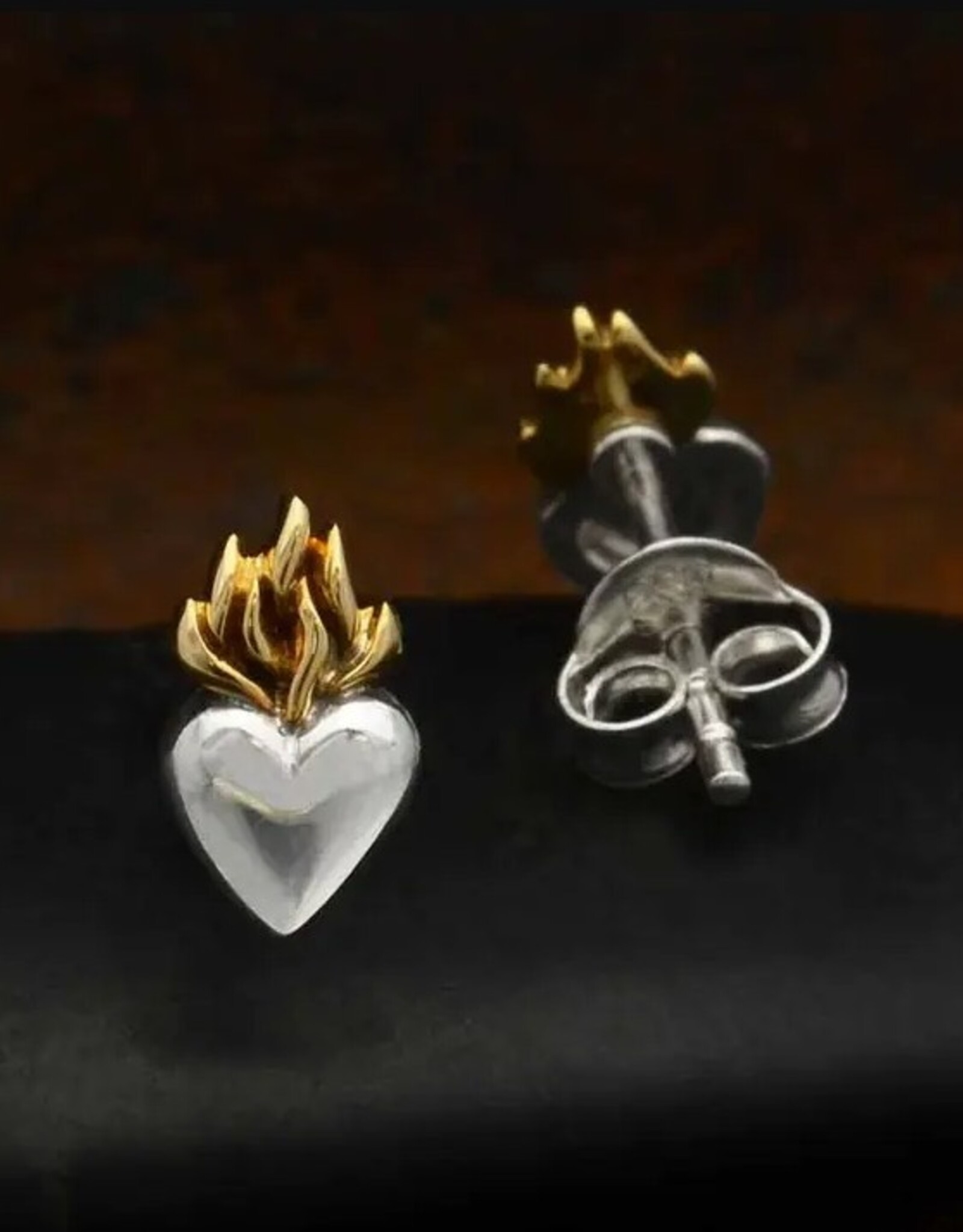 *Flaming Heart Post Earrings | Silver