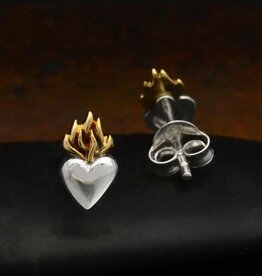 *Flaming Heart Post Earrings | Silver