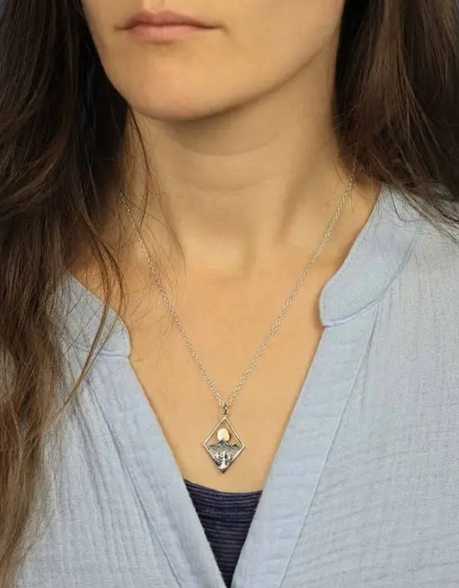 *Mountain Necklace With Bronze Sun | Silver | 18"