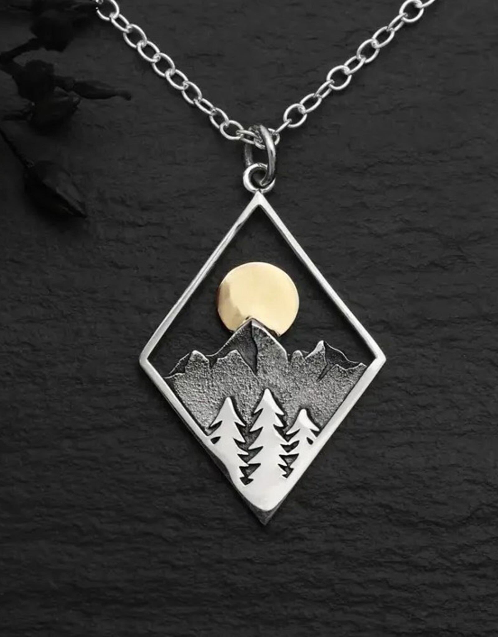 *Mountain Necklace With Bronze Sun | Silver | 18"