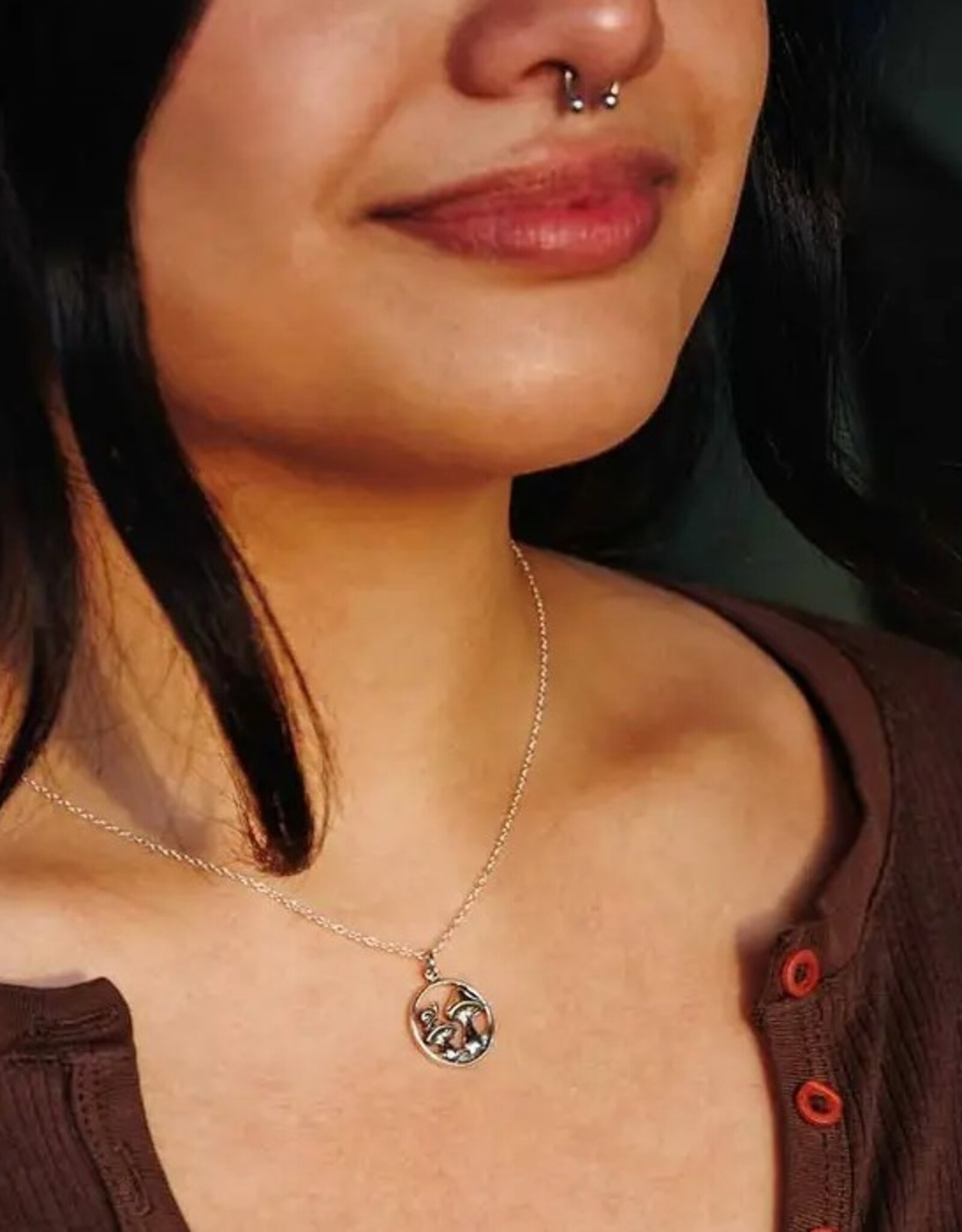 Mushroom & Snail Necklace | Silver