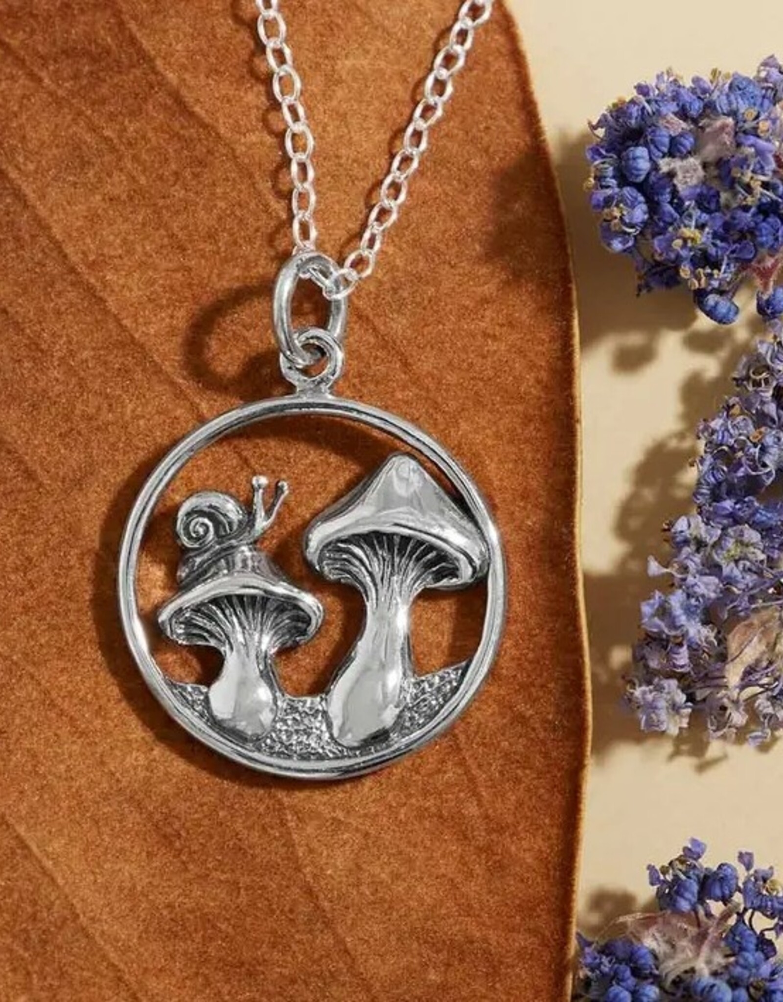 Mushroom & Snail Necklace | Silver