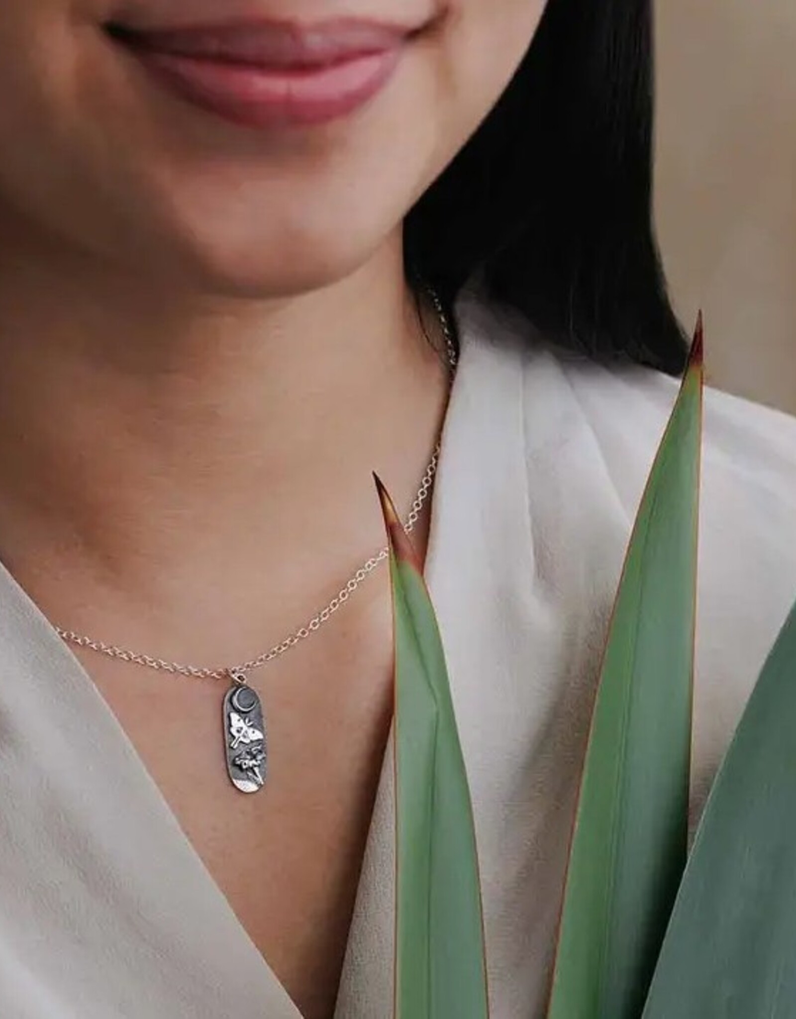 *Luna Moth & Moon Flower Necklace | Silver