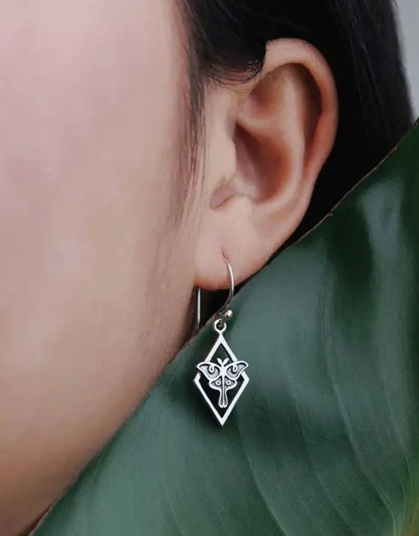 *Luna Moth Geometric Dangle Earrings | Silver