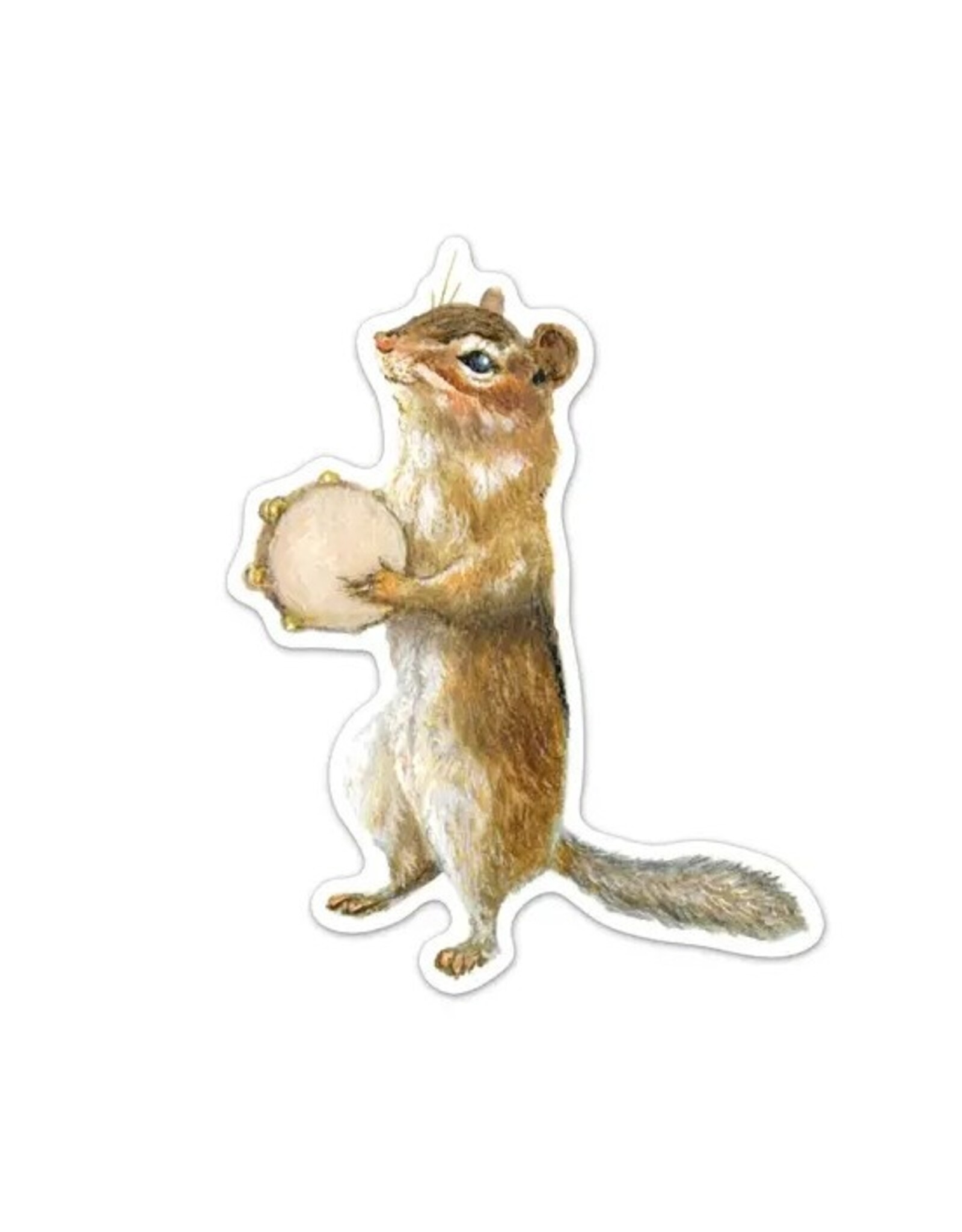 Tambourine Chipmunk Die Cut Vinyl Sticker