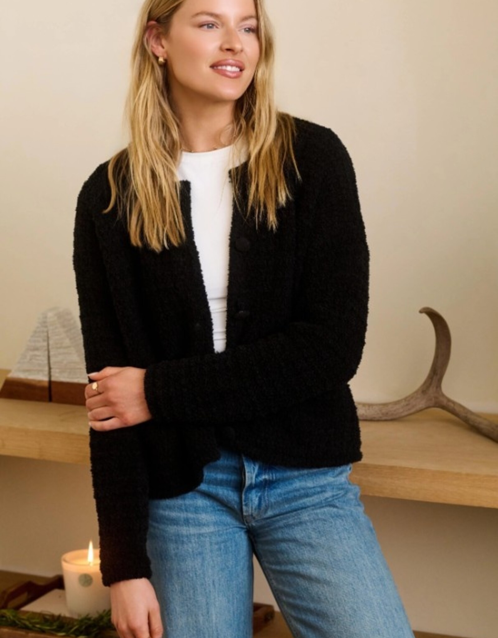 CozyChic Textured Button Front Cardigan