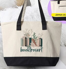 *Booktrovert - Book Reading Introvert Canvas Zipper Tote