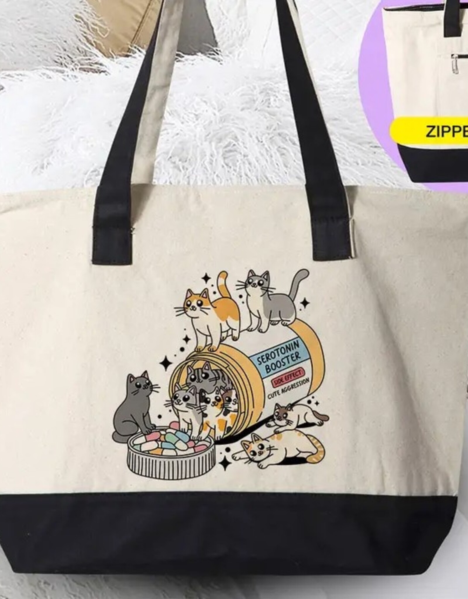 Serotonin Booster Cats - Cat Mental Health Canvas Tote