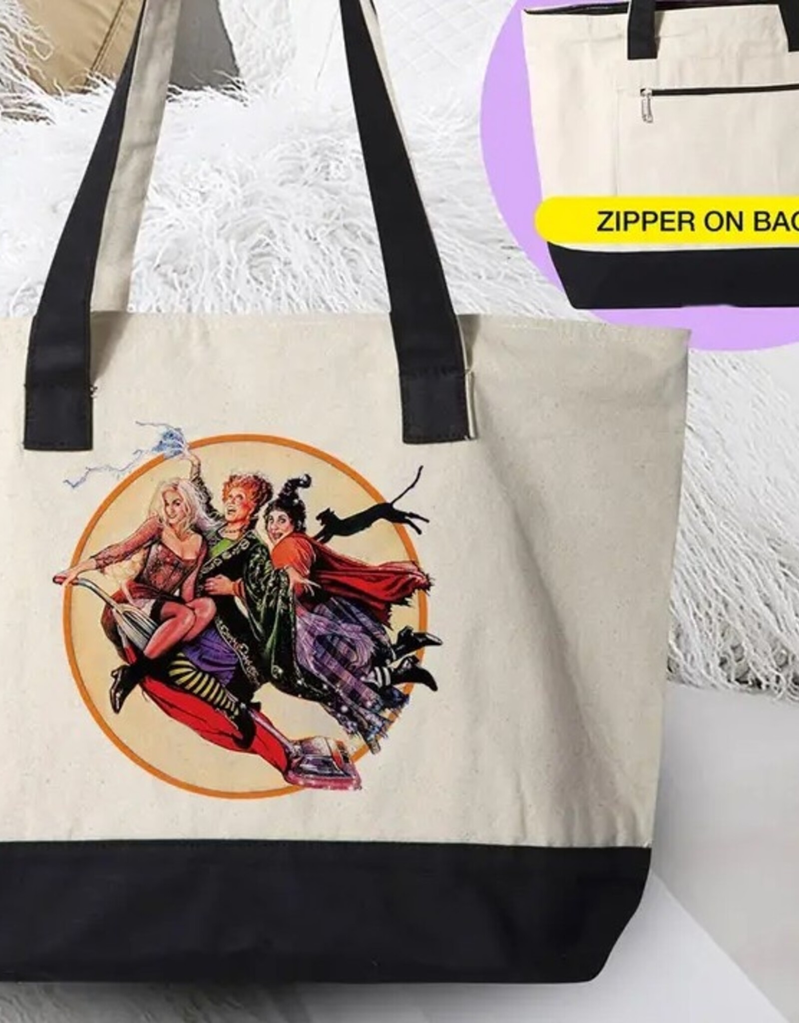 Hocus Pocus Flying - Halloween Canvas Zipper Tote Bag