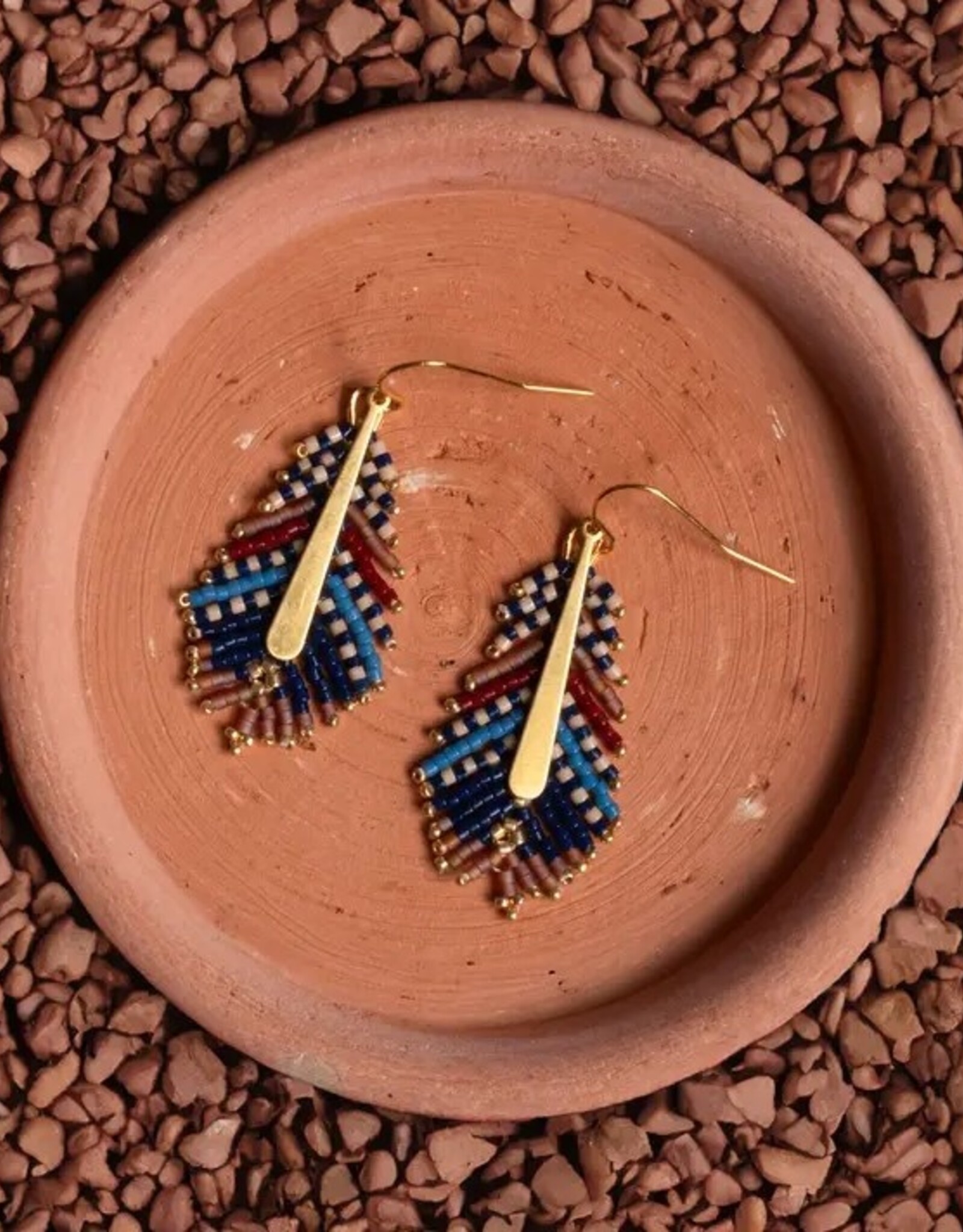 Beaded Handwoven Gilded Feather Earrings |