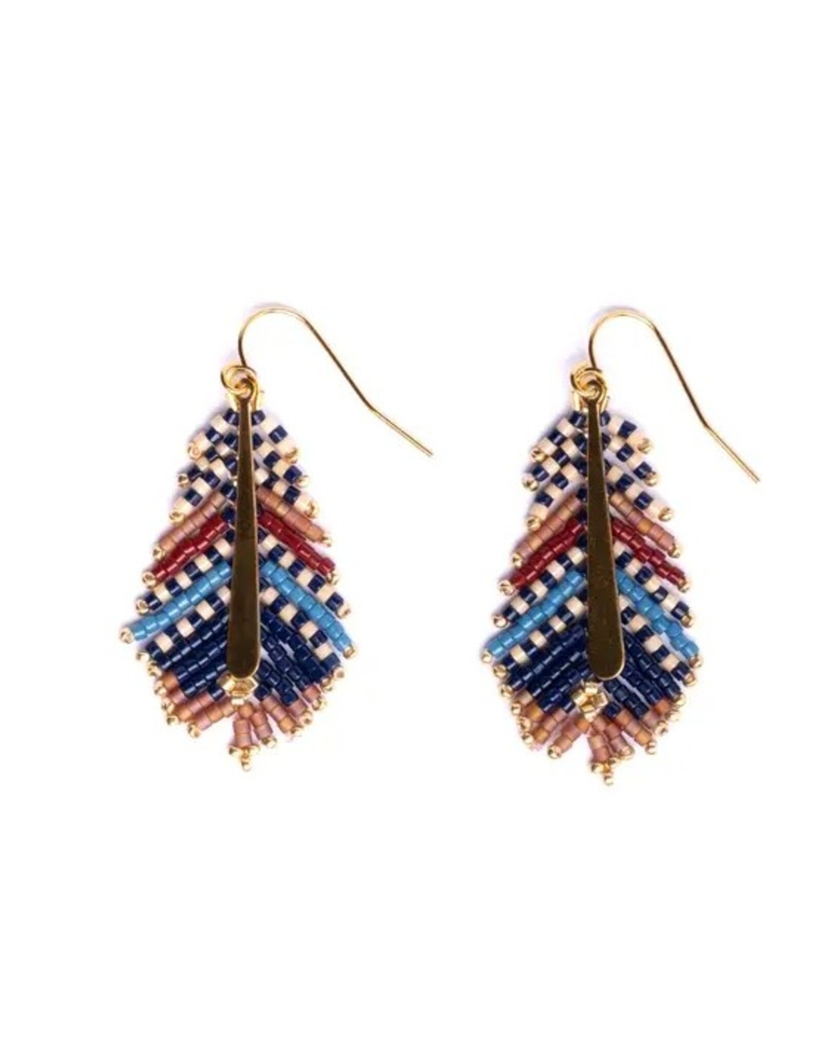 Beaded Handwoven Gilded Feather Earrings |
