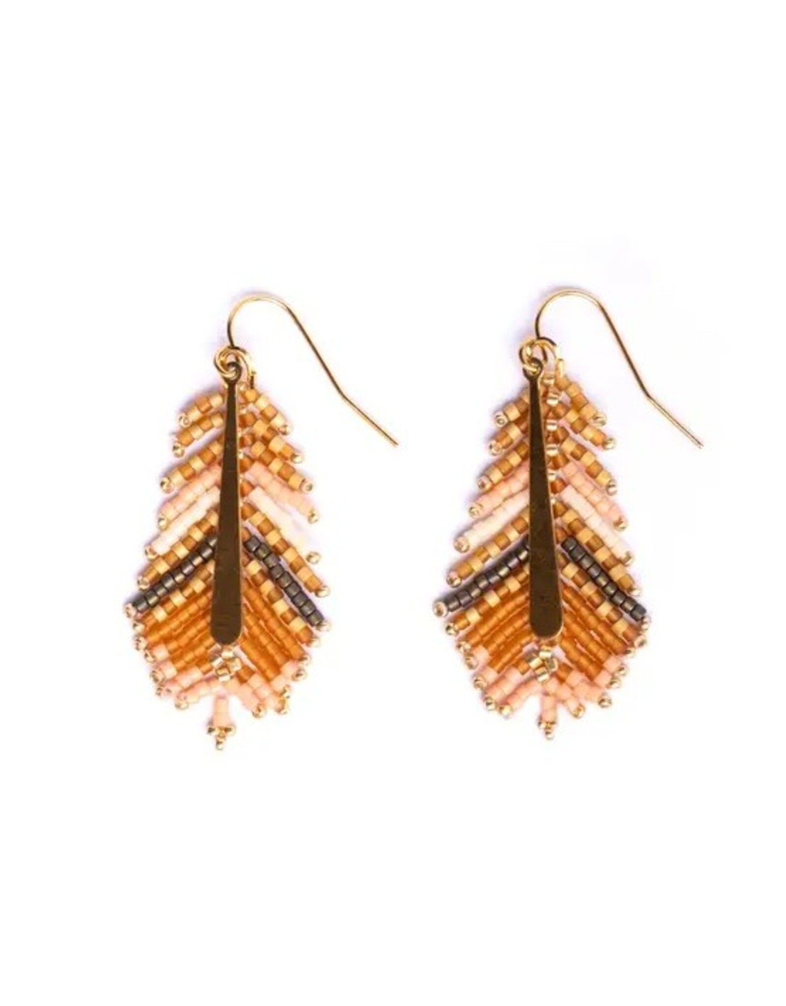 Beaded Handwoven Gilded Feather Earrings |
