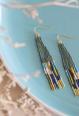 Beaded Handwoven Abstract Fringe Earrings (Emerald)