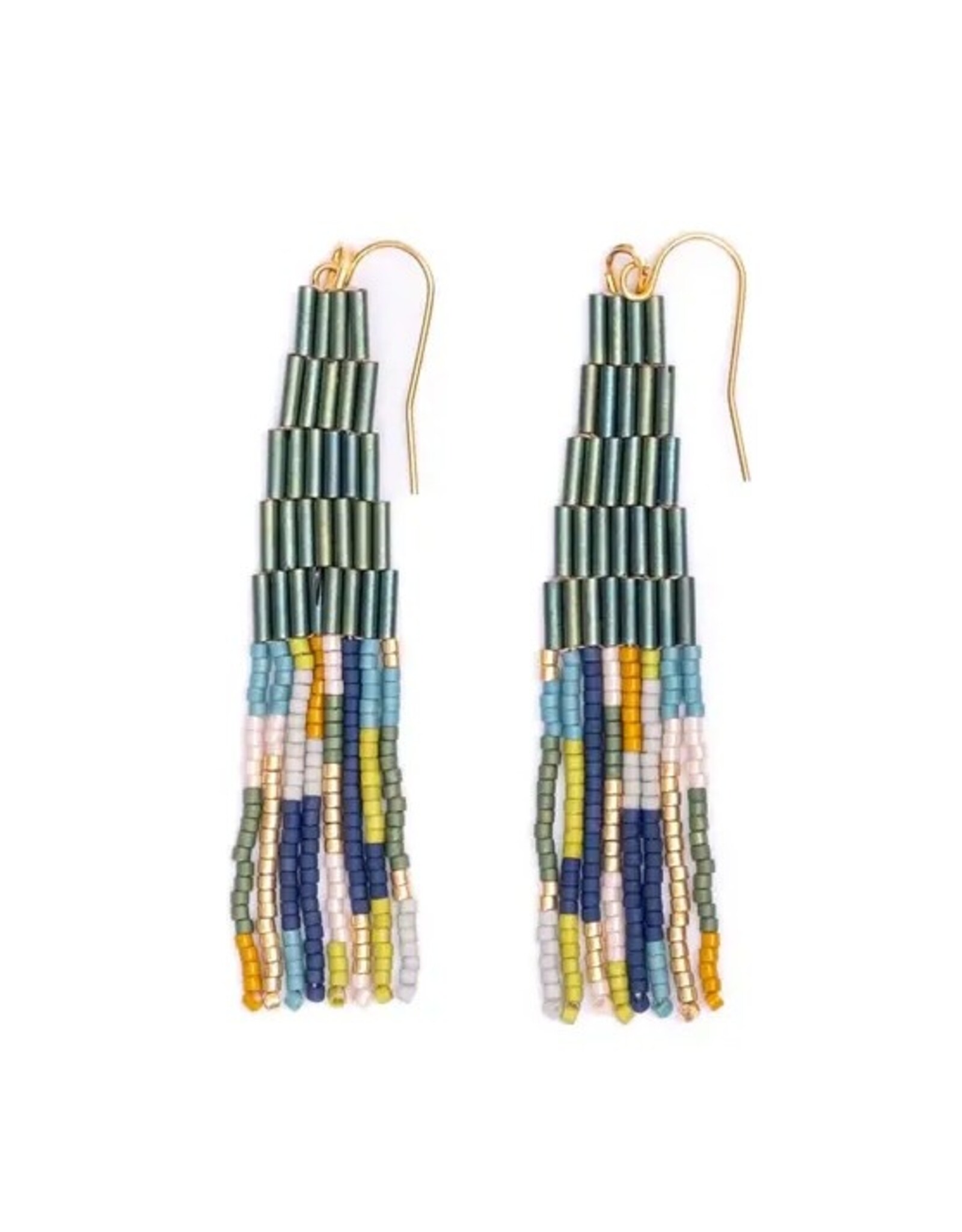 Beaded Handwoven Abstract Fringe Earrings (Emerald)
