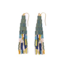 Beaded Handwoven Abstract Fringe Earrings (Emerald)