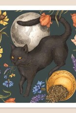 10" X 10" Black Cat and Full Moon Print