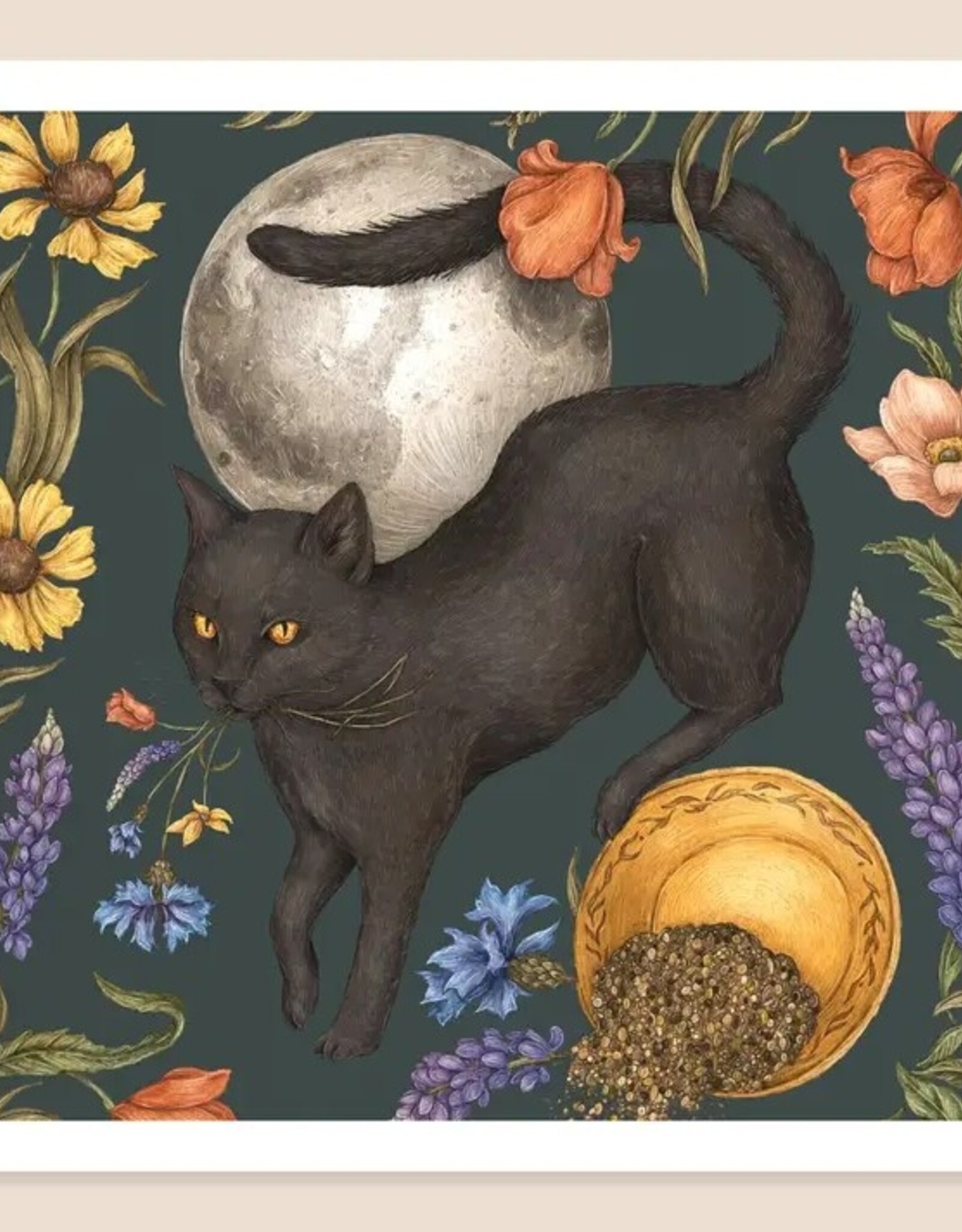 10" X 10" Black Cat and Full Moon Print