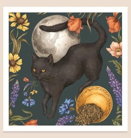 10" X 10" Black Cat and Full Moon Print