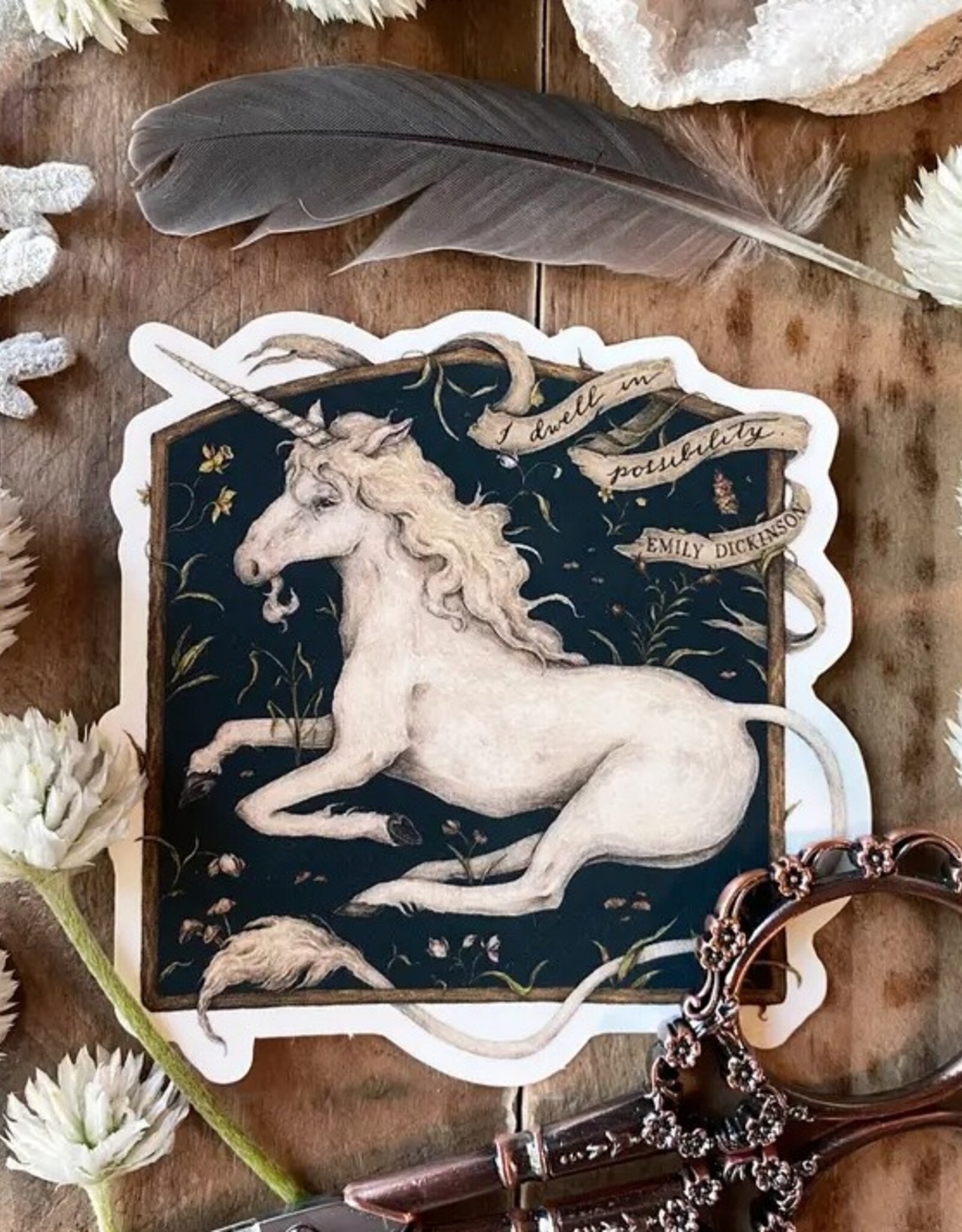 3" X 3" I Dwell in Possibility Unicorn Sticker