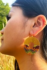 Beaded Handwoven Organic Circular Fringe Earrings |