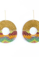 Beaded Handwoven Organic Circular Fringe Earrings |