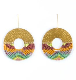 Beaded Handwoven Organic Circular Fringe Earrings |