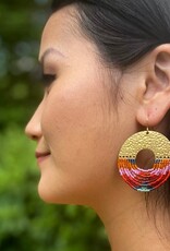 Beaded Handwoven Organic Circular Fringe Earrings |