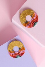 Beaded Handwoven Organic Circular Fringe Earrings |