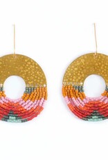 Beaded Handwoven Organic Circular Fringe Earrings |