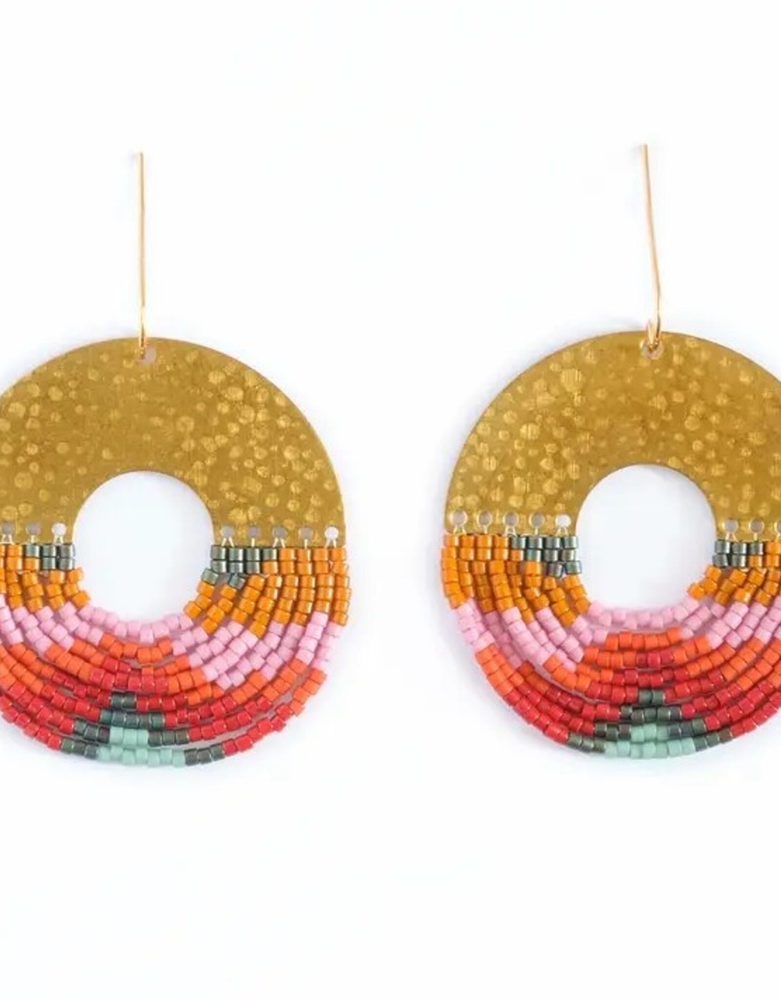 Beaded Handwoven Organic Circular Fringe Earrings |