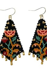 Beaded Handwoven Night Bloom Drop Earrings (Midnight)