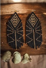 Beaded Handwoven Tribal Diamond Fringe Earrings (Black/Gold) Beaded Handwoven Tribal Diamond Fringe Earrings (Black/Gold)