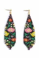 Beaded Handwoven Wildflower Fringe Earrings (Black)