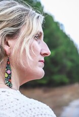 Beaded Handwoven Wildflower Fringe Earrings (Black)