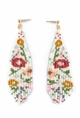 Beaded Handwoven Moonlit Moth Fringe Earrings (White)