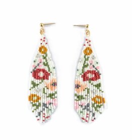 Beaded Handwoven Moonlit Moth Fringe Earrings (White)