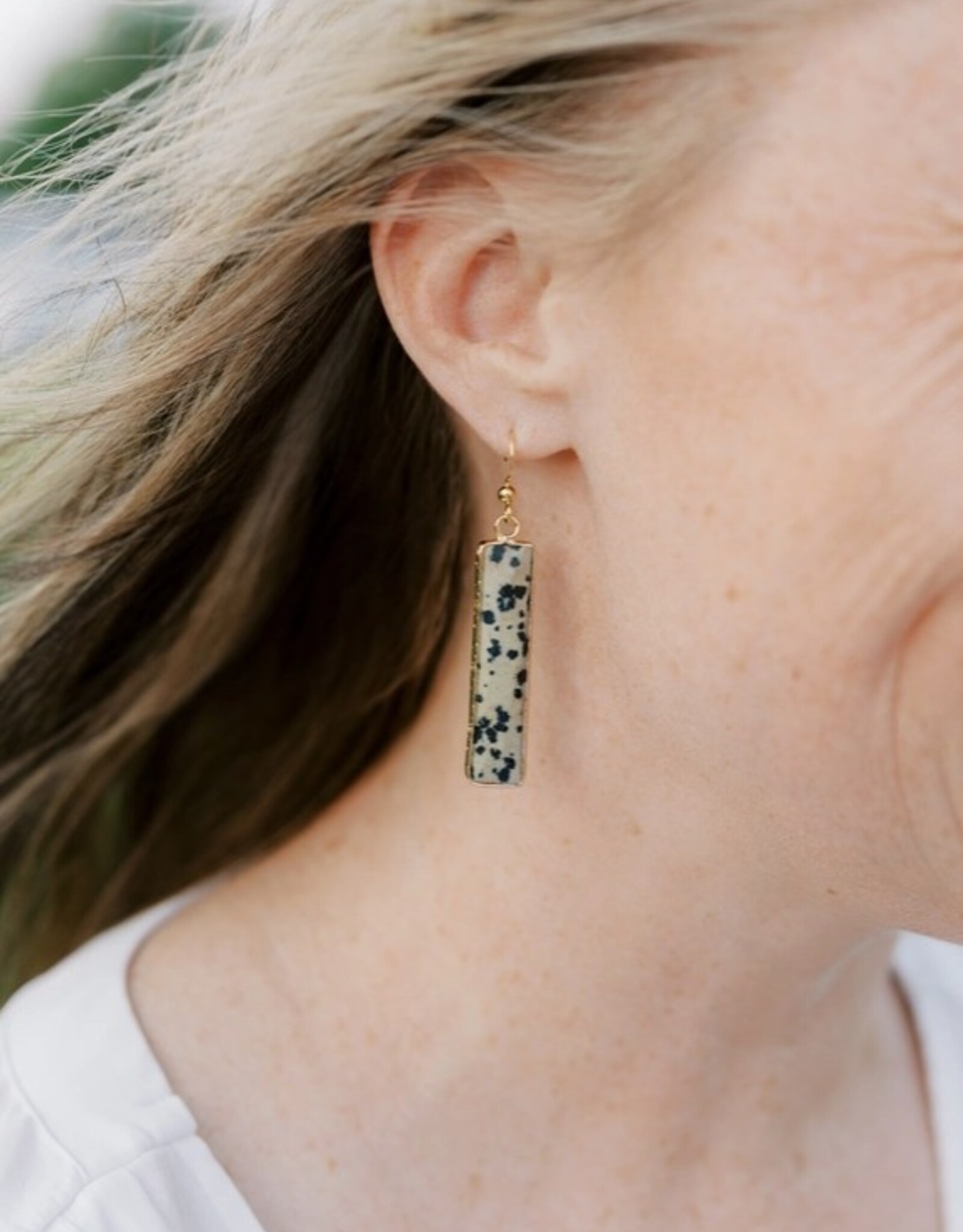 Crystal Bar Earrings | Dalmation Jasper