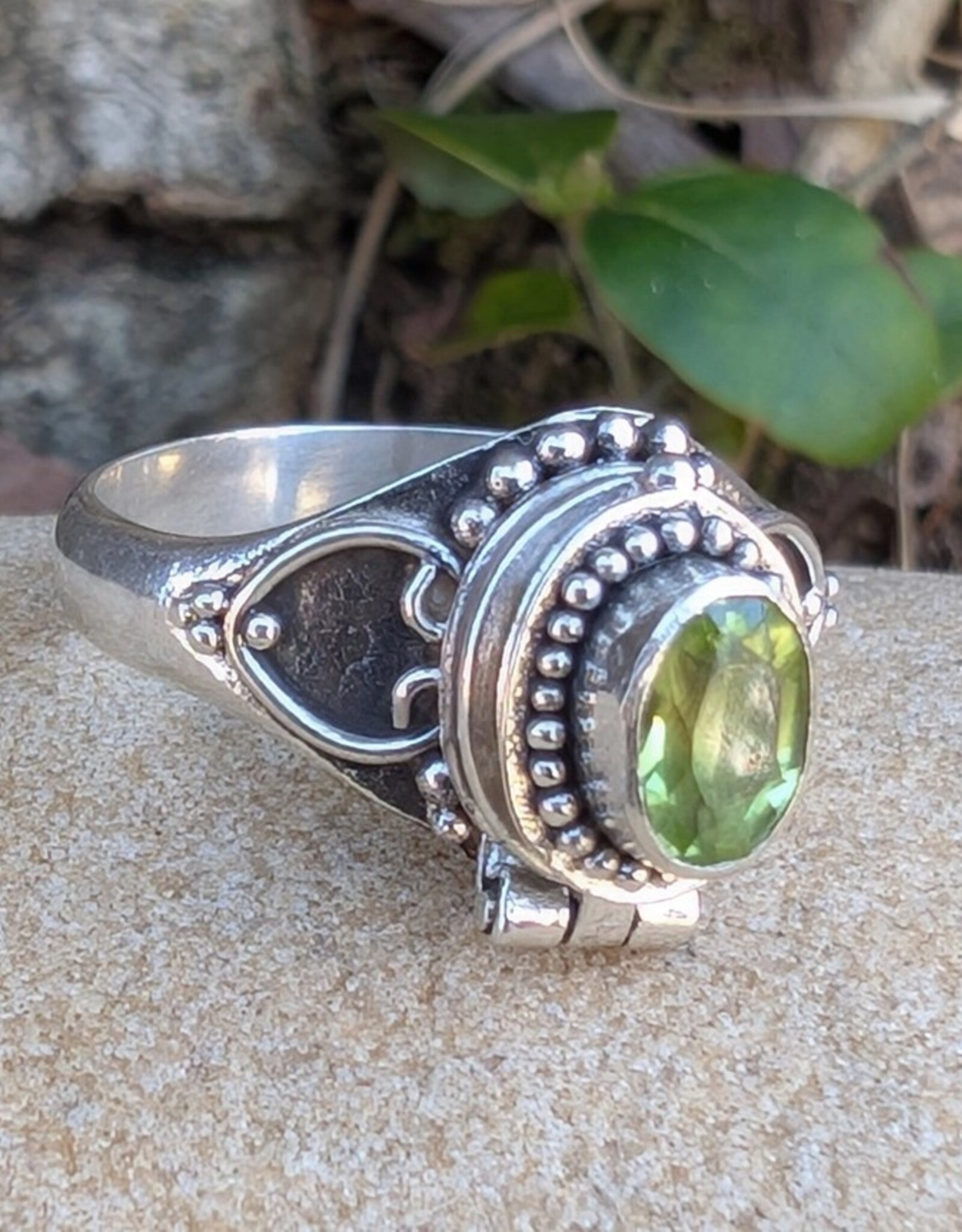 Gothic Oval Gemstone Poison Vessel Ring | Sterling Silver |