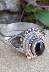 Gothic Oval Gemstone Poison Vessel Ring | Sterling Silver |