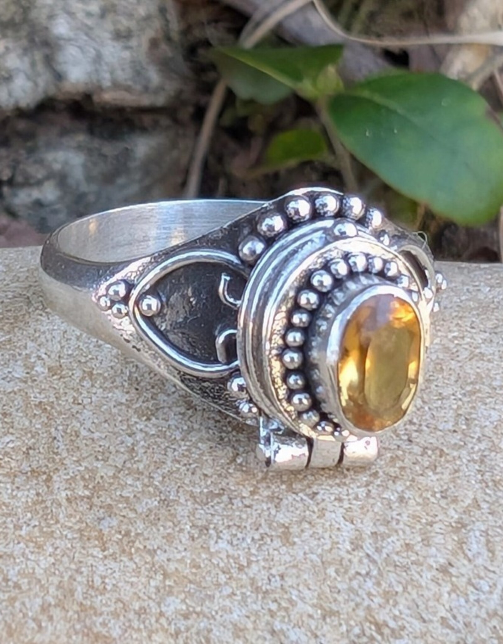 Gothic Oval Gemstone Poison Vessel Ring | Sterling Silver |