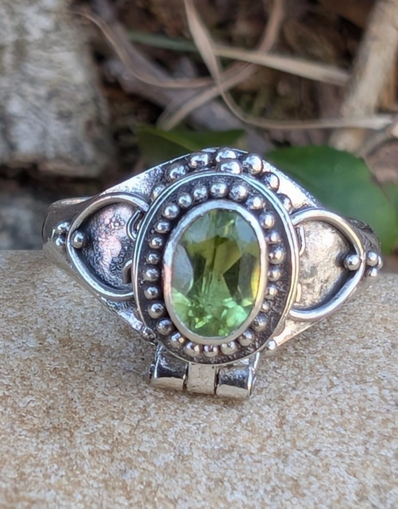 Gothic Oval Gemstone Poison Vessel Ring | Sterling Silver |