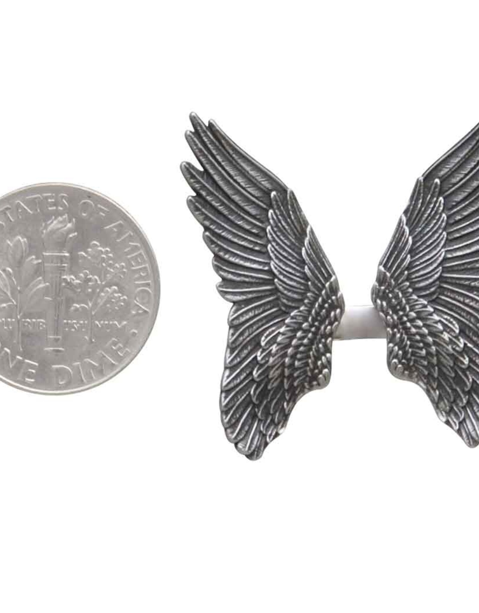 Sterling Silver Adjustable Detailed Angel Wing Ring