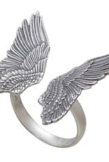 -Sterling Silver Adjustable Detailed Angel Wing Ring