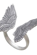 Sterling Silver Adjustable Detailed Angel Wing Ring