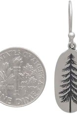 -Sterling Silver Oval Pine Tree Dangle Earrings 34x10mm