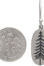 Sterling Silver Oval Pine Tree Dangle Earrings 34x10mm
