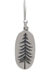 -Sterling Silver Oval Pine Tree Dangle Earrings 34x10mm