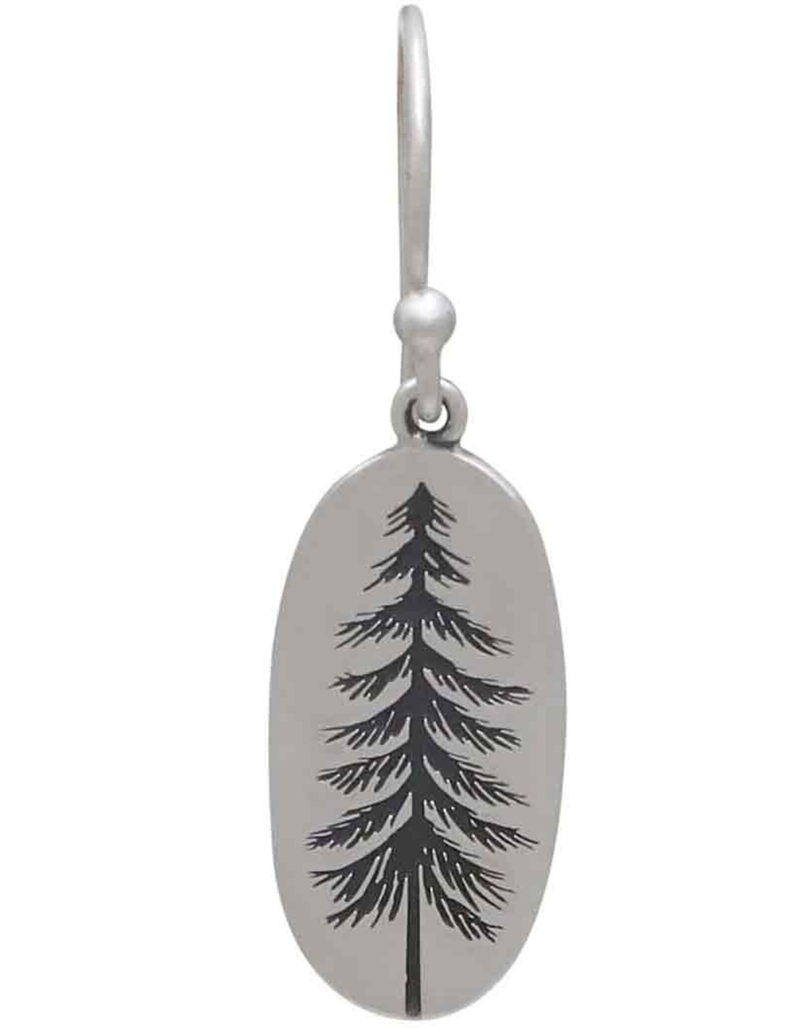 -Sterling Silver Oval Pine Tree Dangle Earrings 34x10mm